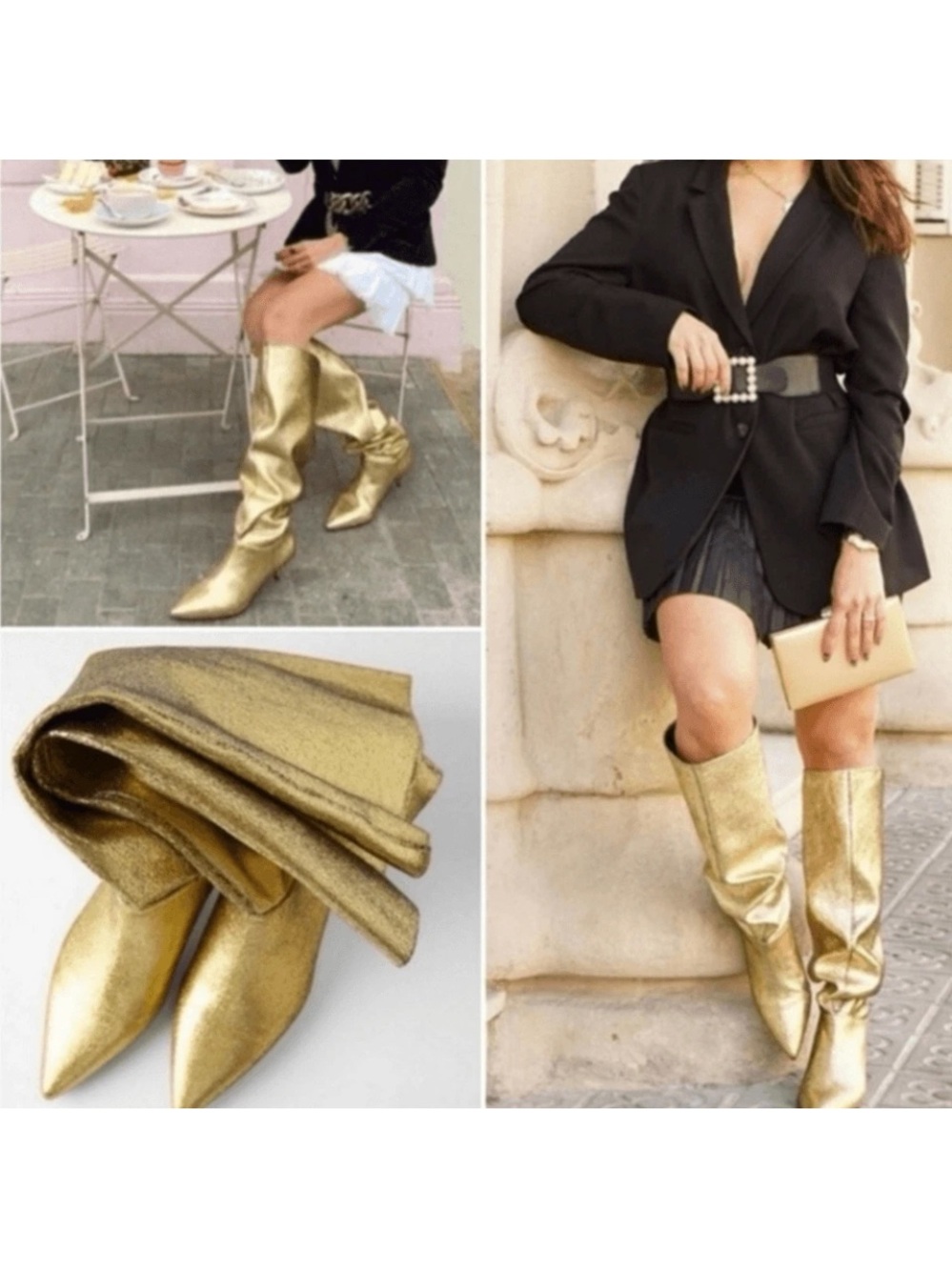 ZARA NWT Gold Metallic Tall Knee-High Boots | EU 37 / US 6.5
